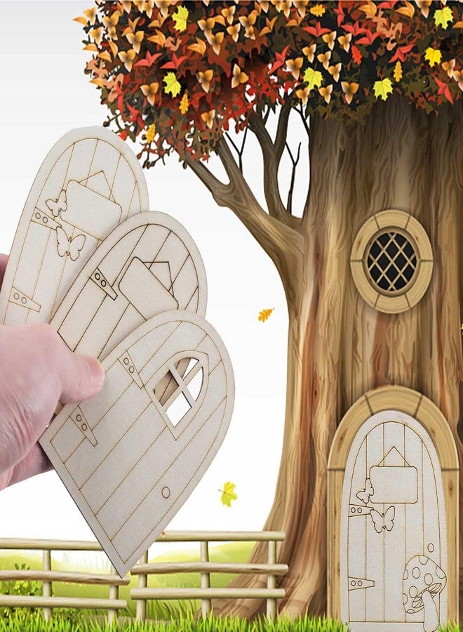 Pmeixcy Unpainted Wooden Fairy Door Elf Door Mini Door Shape Wooden Pieces Fairy Doors for Garden Trees for Home Office Birthday Wedding Party Decoration Antique (30) - Image 4